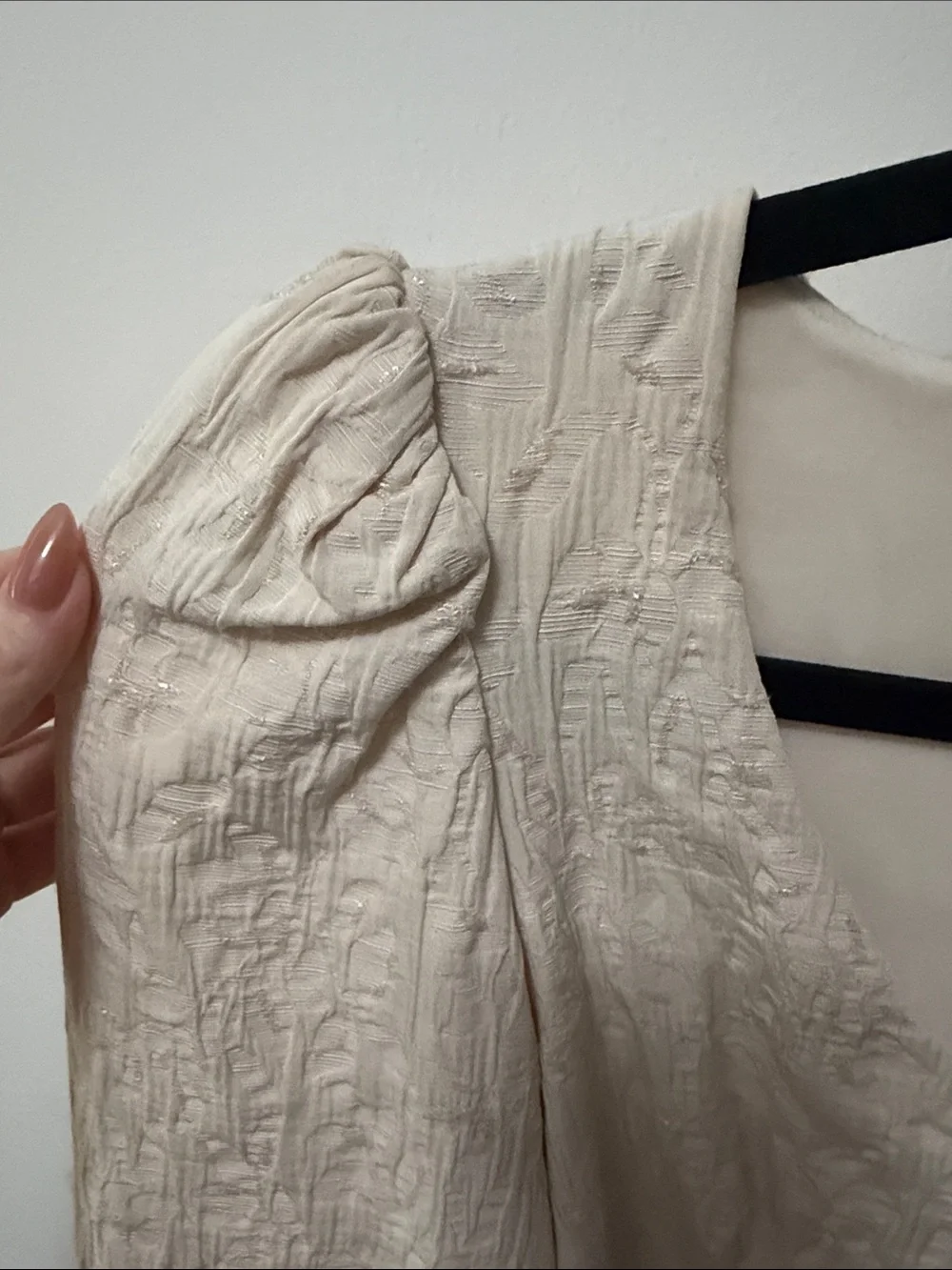 Zara Cream Puff-Sleeve V-Neck Blouse
